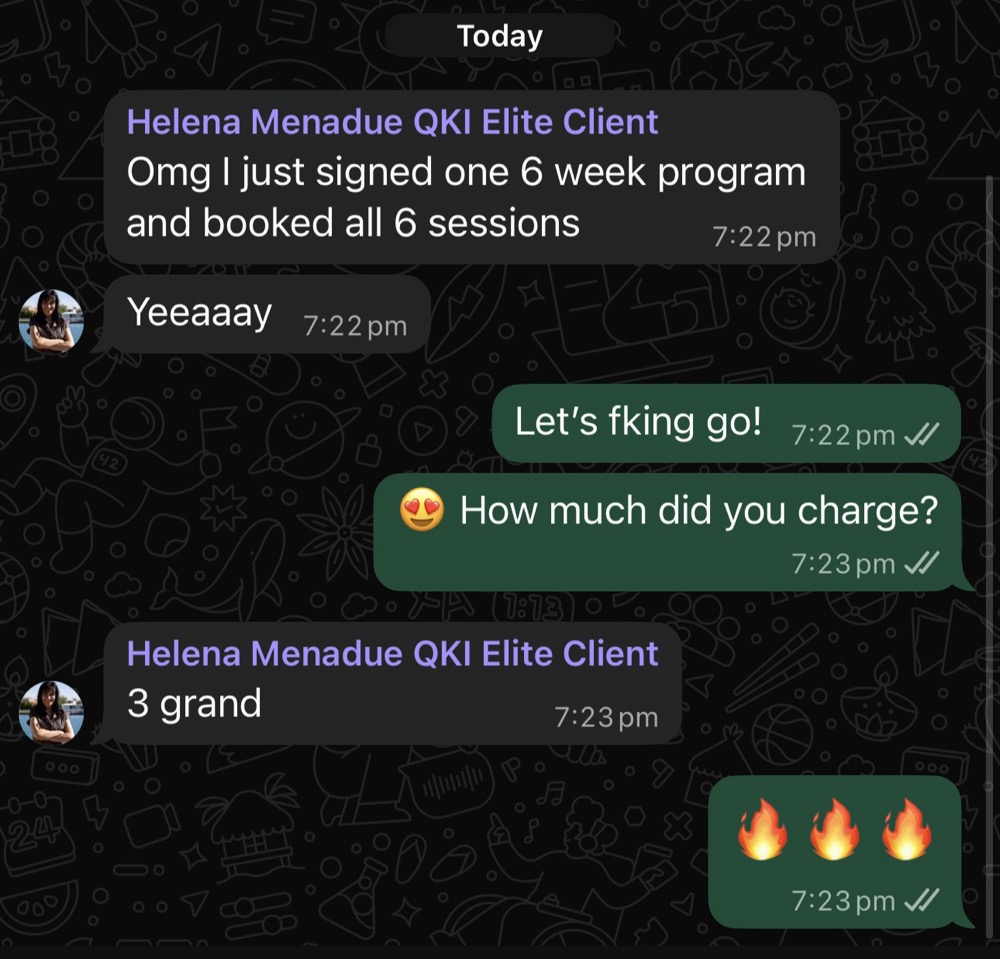 Helena's $3K client enrolment screenshot