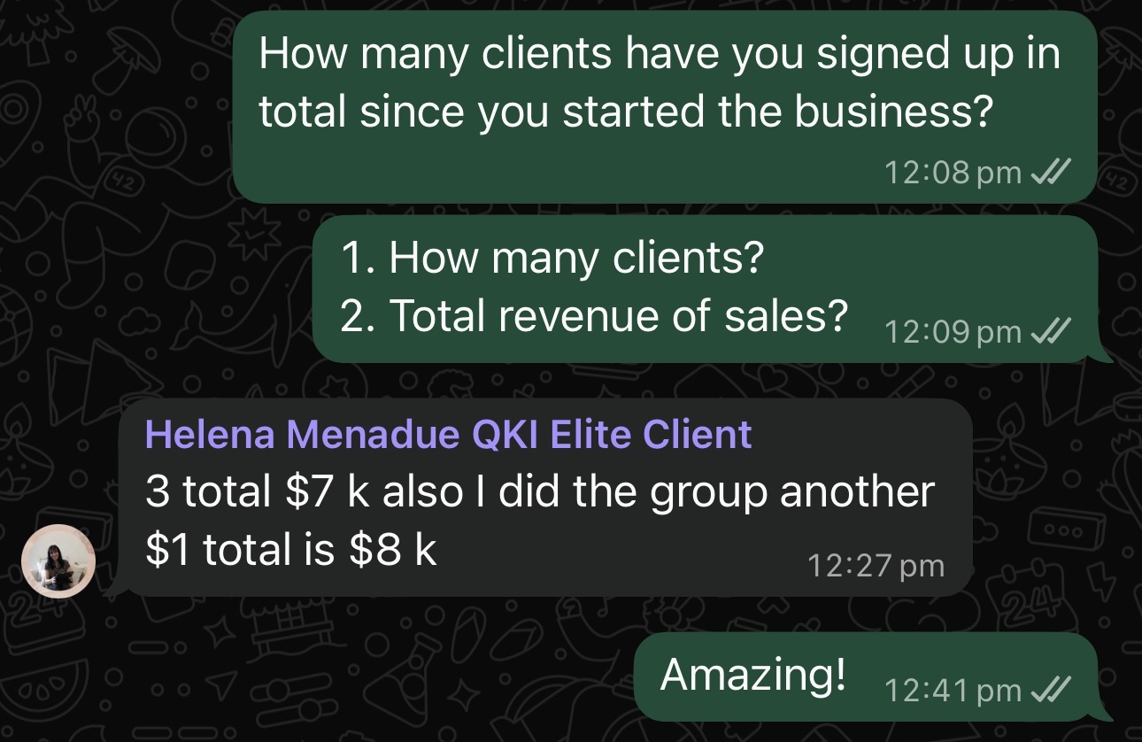 Helena's $8K sales screenshot